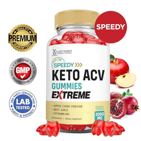 Justified Laboratories - Speedy Keto Gummies Extreme 2000MG – Fórmula Avançada de Gomas de Vinagre de Maçã com Romã e Beterraba em Pó B12 Vegan Non GMO 60 Gummys