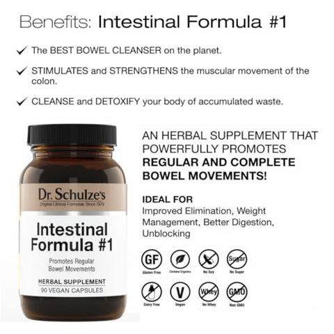 Dr. Schulze's - Dr. Schulze’s Fórmula Intestinal #1 Limpeza do Cólon Cápsulas Laxantes, 90 Unidades (90 Cápsulas) – Embalagem Pode Variar