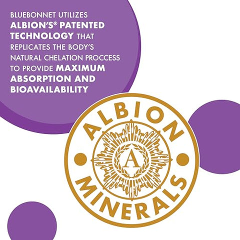 Nutrition Magnésio Quelato Albion Cápsula Vegetal, 200 mg, Alívio do Estresse, Vegano, Não Transgênico, Sem Glúten, Sem Soja, Sem Leite, Kosher, 120 Cápsulas Vegetais, 2 Meses - Bluebonnet