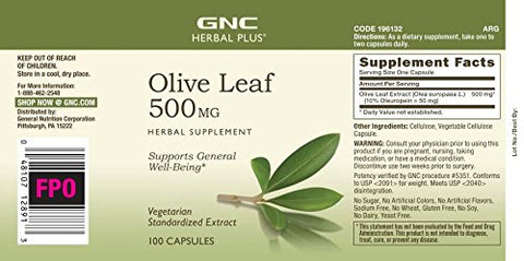 Herbal Plus Folha de Oliveira 500 mg – Benefícios para a Saúde – 60 Cápsulas - GNC