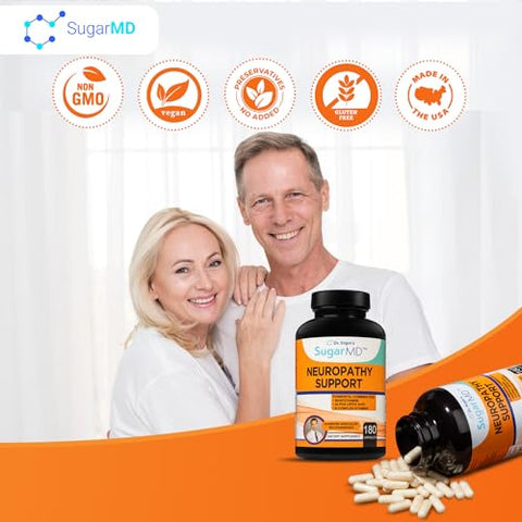 Suplemento Neuropático com 180 Cápsulas de Suporte Nervoso, Ácido Alfa Lipóico e Benfotiamina - SugarMD
