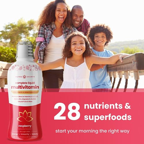 Multivitamínicos Líquidos Completos | Sem Açúcar Adicionado | Vitaminas Líquidas para Mulheres e Homens - NutraChamps