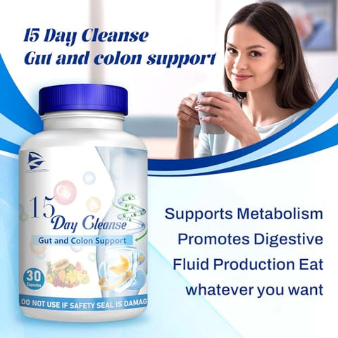 SAKQIY - 15 Dias de Limpeza Intestinal – Suporte para o Intestino e Cólon, Pastilhas para Limpar o Cólon em 15 Dias, Limpeza de 15 Dias, Limpeza do Cólon em 15 Dias