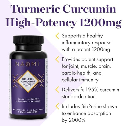 Cúrcuma Curcumina Alta Potência 1.200 mg, 95%% Curcuminoides – Benefícios para a Saúde - NAOMI