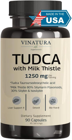 VINATURA - TUDCA Milk Thistle 1250mg – Suporte ao Fígado, Saúde Hepática, Suplemento para Vesícula Biliar *Fabricado e Testado nos EUA*, Suplemento Tudca, Suplemento de Sais Biliares, Suplemento para Saúde Hepática – 90 cápsulas