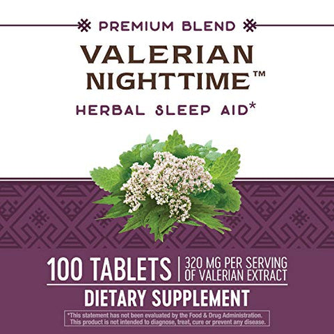 Nature's Way - Nature’s Way Valerian Nighttime – Auxílio Herbal para Dormir, 320 mg por Porção de Extrato de Valeriana, Sem Glúten, 100 Comprimidos