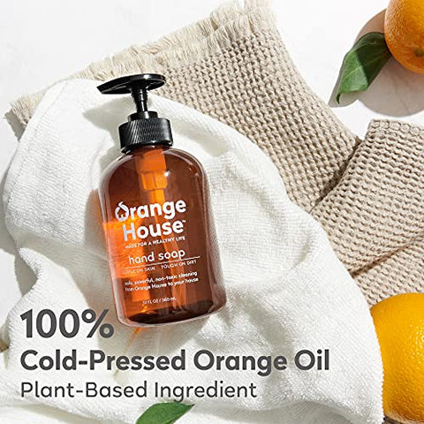 Sabonete Líquido ORANGE HOUSE com Óleo de Laranja Natural Grau Alimentício, Fragrância Fresca, 355 ml (3 Unidades)