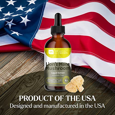 SN SMARTFIT NUTRITION - Lions Mane Extrato – Tintura Natural de Lions Mane – Feito nos EUA – Suplemento Orgânico de Cogumelo Lions Mane para Memória e Concentração