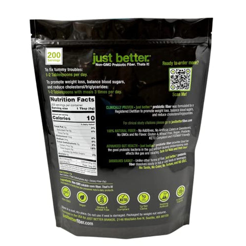 just better. - Suplemento de Fibra Prebiótica para um Intestino Saudável | Pó de Fibra sem Grit Zero Sabor e sem Inchaço ou Gases | Sensação de Saciedade Mais Rápida | Keto Não-OGM Sem Glúten Vegano 200 Porções