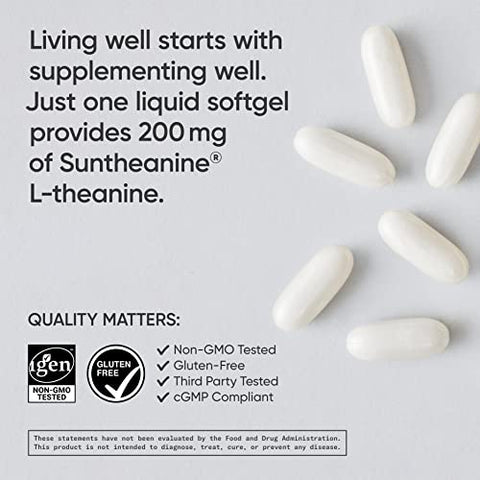 L-Theanine Double Strength – Suplemento Suntheanine Softgels para Foco e Relaxamento – 60 cápsulas - Sports Research
