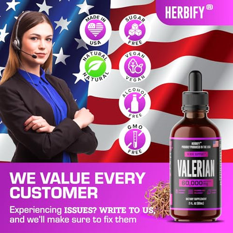 HERBIFY - Raiz de Valeriana – Suplemento Natural de Raiz de Valeriana – Tintura de Raiz de Valeriana – Suporte ao Sistema Nervoso – Vegano, Orgânico, 60 ml