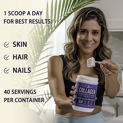 InstaSkincare - Pó de Peptídeos de Colágeno para Mulheres – Colágeno Hidrolisado em Pó Tipos I – III, Sem OGM, de Pasto, Sem Glúten, Kosher e Pareve, Sem Sabor, Fácil de Misturar, Cabelos Saudáveis
