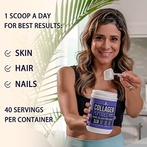 InstaSkincare - Pó de Peptídeos de Colágeno para Mulheres – Colágeno Hidrolisado em Pó Tipos I – III, Sem OGM, de Pasto, Sem Glúten, Kosher e Pareve, Sem Sabor, Fácil de Misturar, Cabelos Saudáveis