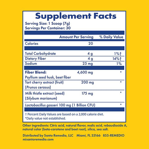 Santo Remedio - Colon Plus: Suplemento de Limpeza Intestinal com Psyllium e Probióticos, Sabor Manga – 30 Porções