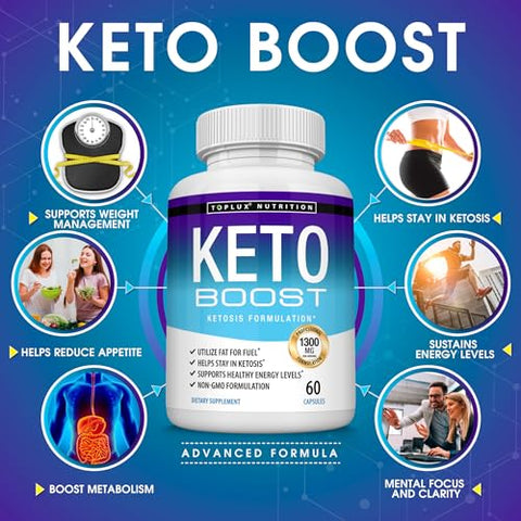 Toplux - Keto Boost Diet Pills – Suplemento de Cetose Natural para Apoio à Fórmula Keto Exógena – Energia e Suporte para Perda de Peso