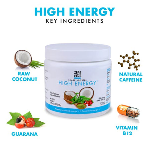 Shake Booster – Bebida Energética em Pó com Coco Natural, Cafeína do Chá, Extrato de Semente de Guaraná, Vitamina B12, Ácido Alfa Lipóico, 100g - Yes You Can!