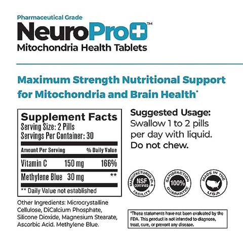 Be-Onguard - 365 Labs NeuroPro – Comprimidos de Saúde Máxima para Mitocôndrias – Azul de Metileno e Vitamina C – Suporte Neuroativo de Ação Rápida – Melhore o Foco e a Memória – 60 Comprimidos