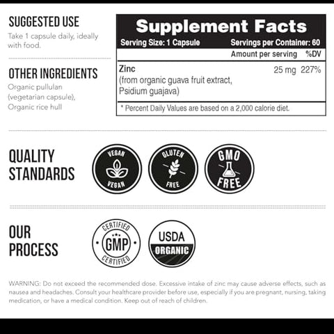 Triquetra Health - Zinco Orgânico 25 mg | Suplemento de Zinco de Alimentos Integrais | Extraído de Frutas Orgânicas, Zinco Verdadeiramente Elemental – Extraído em Água, Vegano, Livre de GMO – Mineral Essencial, Antioxidante, Imunidade