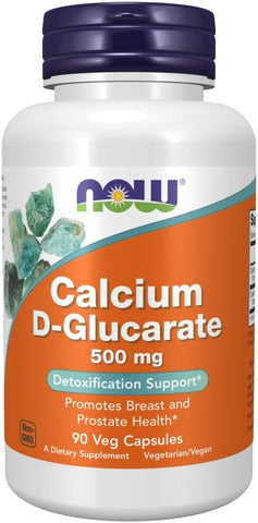 Suplementos, Cálcio D-Glucarato 500 mg, Suporte para Desintoxicação, 90 Cápsulas Vegetais - NOW Foods