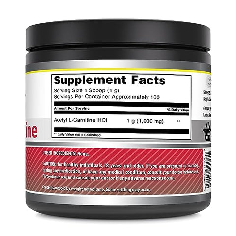 Amazing Nutrition - Amazing Formulas Acetyl L-Carnitine 100g em Pó | 100 Porções | Não-OGM | Sem Glúten | Fabricado nos EUA