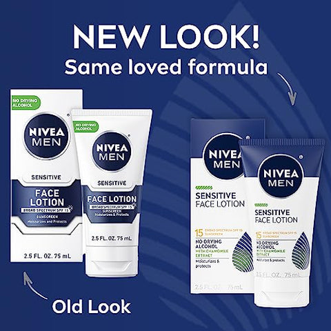 Loção Facial Sensível com FPS 15, Protetor Solar de Amplo Espectro, Kit com 3 Tubos de 75 ml - Nivea Men