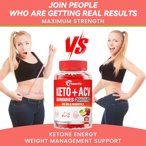 Powerific - Gomas de Vinagre de Maçã, Gomas de ACV Keto com Probióticos – Apple Cider Vinegar Gummies, Keto ACV Gummies com Probióticos