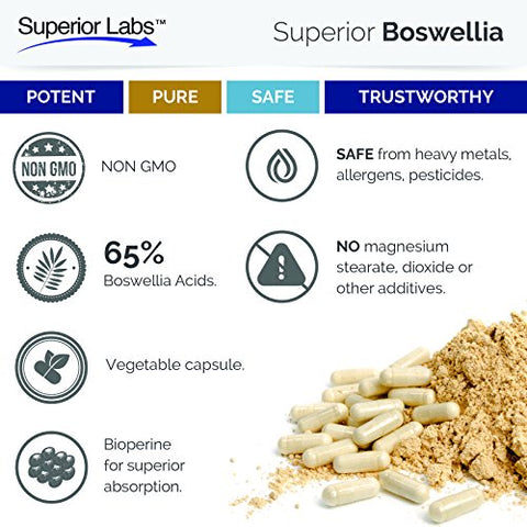 Boswellia Extract – Fórmula Poderosa para Articulações, Joelhos, Quadris, Imunidade – 500mg SVG, 240 Cápsulas - Superior Labs