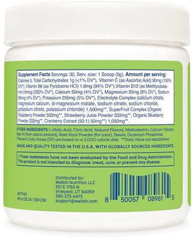 Wellah - Mistura Hidratante de Eletrólitos Splish Splash (Sabor Morango Kiwi, 30 Porções) – Bebida Energética | 30 Porções | Hidratação e Energia