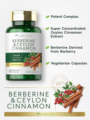 Berberine com Canela do Ceilão | Complexo de 2000mg | 60 Cápsulas | Vegetariano, Não-OGM, Sem Glúten - Carlyle