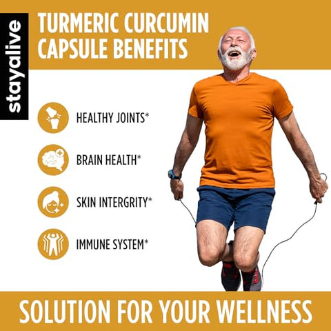 STAY ALIVE - StayAlive Cápsulas de Cúrcuma 2400mg, 95%% Curcuminoides c/Gengibre | Turmeric 2400mg, 95%% Curcuminoides c/Gengibre | StayAlive