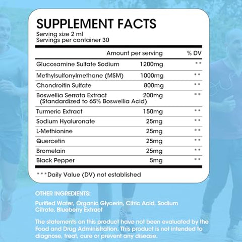 MABEFY - Glucosamina Condroitina MSM Gotas Líquidas c/ Cúrcuma Boswellia Quercetina Bromelina – Vegano, Suporte Antioxidante para Costas, Joelhos, Mãos – Suplemento de Suporte Articular Promove Saúde