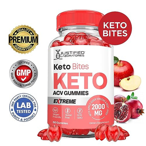 Justified Laboratories - Keto Bites Gomas Keto ACV Fórmula Extrema 2000MG Vegan Non GMO com Suco de Romã Beterraba B12 60 Gomas