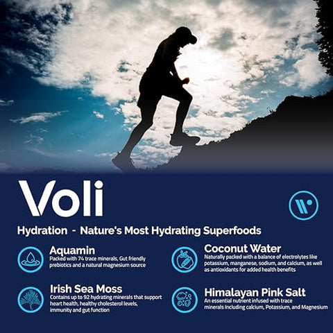 VOLI WELLNESS - Voli Hydration, Morango do Pôr do Sol, Hidratação Superfood, Irish Sea Moss, Aquamin (Magnésio Natural), Água de Coco, Sal Rosa do Himalaia, Hidratação com Baixas Calorias, 15 Porções (Embalagem…)