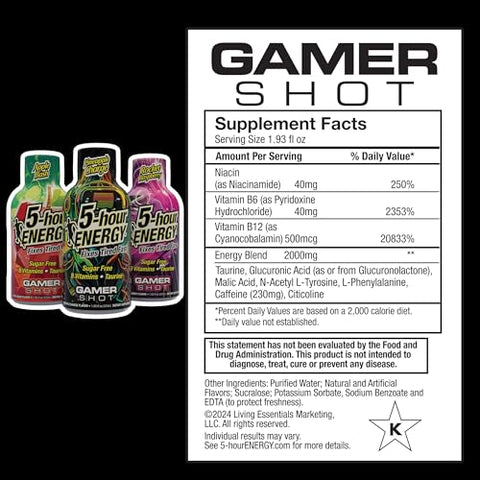 5-hour ENERGY - 5-Hour Energy Gamer Shots – Pack com Variedade de 30 Unidades (57 ml) – Maçã Poderosa, Framboesa Veloz, Energia de Abacaxi – Extra Forte