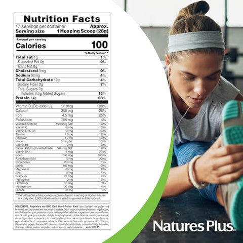 SPIRU-TEIN Chocolate – 1.05 lb – Shake Proteico à Base de Plantas – Não-OGM, Vegetariano, Sem Glúten – 17 Porções Totais - Natures Plus