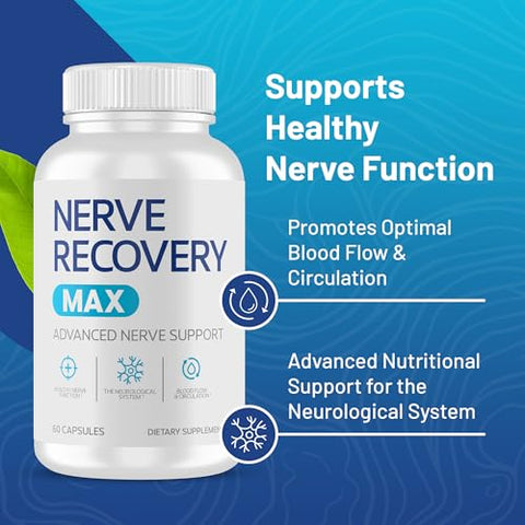 Nerve Recovery Max - Suplemento de Suporte Nervoso, 60 Cápsulas para o Sistema Neurológico, Promove Fluxo Sanguíneo e Circulação, Não-OGM, Fabricado nos EUA, Suplementos para a Saúde Nervosa – 1 Pacote