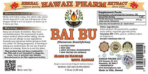 Hawaii Pharm - Bai Bu Tintura, Raiz de Stemona (Stemonae Sessilifoliae) Extrato Líquido, Herbal 2×4 oz – 120ml