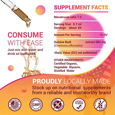 HERBALICIOUS - Extrato Líquido de Quinina 60ml – Casca de Cinchona Officinalis para Alívio de Cãibras nas Pernas, Defesa contra Cãibras e Saúde Digestiva Geral – Quinina Natural, Potencializando