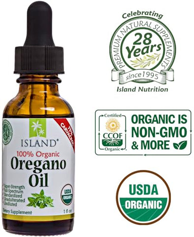Island Nutrition - Óleo de Orégano Orgânico Líquido – 100% Puro
