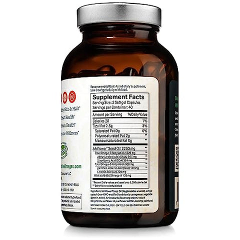 Regenerative Omegas - Ahiflower Oil Softgels Vegan 3-6-9 Ácidos Graxos Essenciais à Base de Plantas, Fonte Vegana de Gorduras Saudáveis, 120 Softgels Veganos