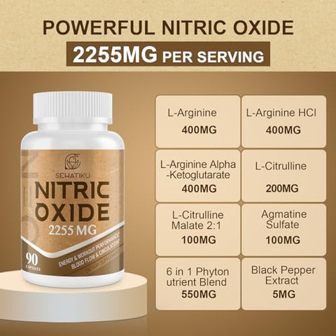 SehatiKu - Suplemento de Óxido Nítrico 2255 MG – Potencializador de Óxido Nítrico