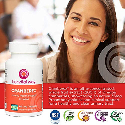 her vital way - Cranberex – Cápsulas de Cranberry para Mulheres e Homens – Suplemento de Cranberry com 36mg PAC – Cápsulas de Extrato de Cranberry para Saúde do Trato Urinário e Cuidados Renais – 60 Cápsulas Vegetais