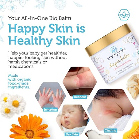 Bálsamo para assaduras de bebê Era Organics – Creme de fraldas orgânico certificado USDA, extra calmante e nutritivo para pele seca e sensível. Bálsamo natural para bebês, ajuda a controlar umidade excessiva, assaduras e irritações