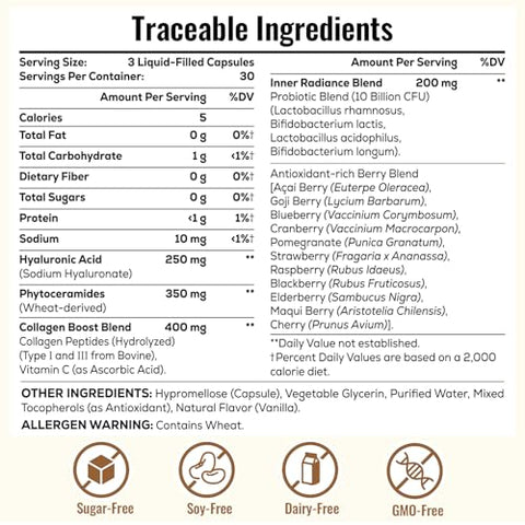 ThrivyThystle - Cápsulas de Ácido Hialurônico – Hylunaric Acid 1200 mg, com Peptídeos de Colágeno, Vitamina C, Fitoceramidas – Suplemento de Ácido Hialurônico para Pele, Olhos, Ossos, Gastrointestinal (1 Pacote)