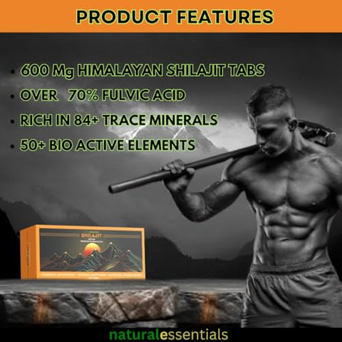 naturalessentials - 36000 Mg Gold Grade Puro Orgânico Himalaia Shilajit Resina Comprimidos, Rico em Ácido Fúlvico