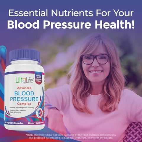 ULTALIFE - Suplemento Avançado para Pressão Arterial – Complexo de Suplementos para Pressão Arterial – Espinheiro, Hibisco, Alho, Forscolina – 14 Vitaminas