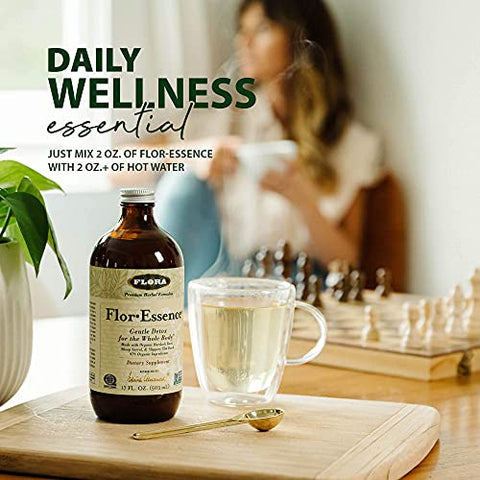 Flor Essence Chá Líquido 946ml – Desintoxicação Suave com Raiz de Bardana, Ulmus Rubra, Alga Marinha, Cardo – Ingredientes Orgânicos Premium - Flora