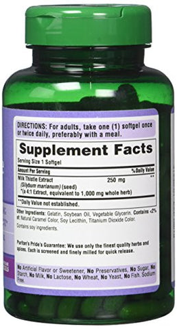 Puritan's Pride - Puritan’s Pride Extrato de Cardo Mariano 4:1 1000 Mg Cápsulas Softgels (Silymarin), 180 Unidades (Pacote com 2)