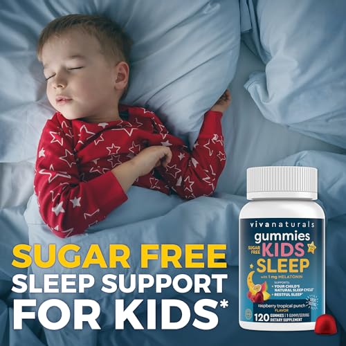 Viva Naturals - Gomas de Dormir para Crianças com Melatonina 1 mg – Veganas, Sem Glúten e Sem Açúcar – Suporte Calmante para o Sono em Goma Mastigável para Crianças a partir de 3 anos