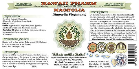 Magnolia Virginiana Extrato Líquido Sem Álcool, Glicerito de Casca Seca de Magnolia, Hawaii Pharm, EUA 2×60 ml (120 ml)